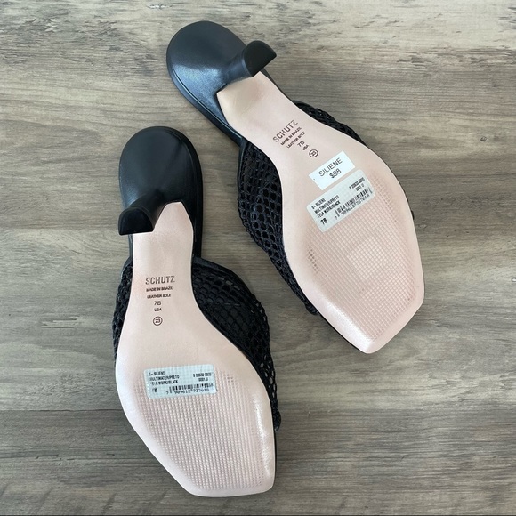 𝅺schutz Siliene Black Leather Thong Mule Sandals w Mesh Trim - Picture 7 of 7